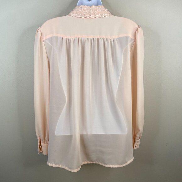 Vintage Romantic Pleated Embroidered Blouse Top 14 Pastel Peach Dainty Sweet - Picture 2 of 16